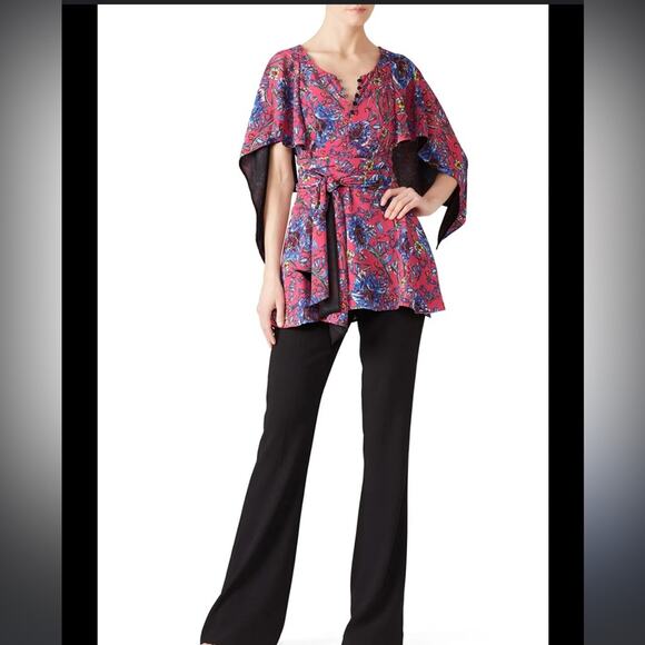 Y2K Prabal Gurung Cape Blouse Womens Sz 0 Flowy Floral Boho Statement Bloomcore - Picture 1 of 9